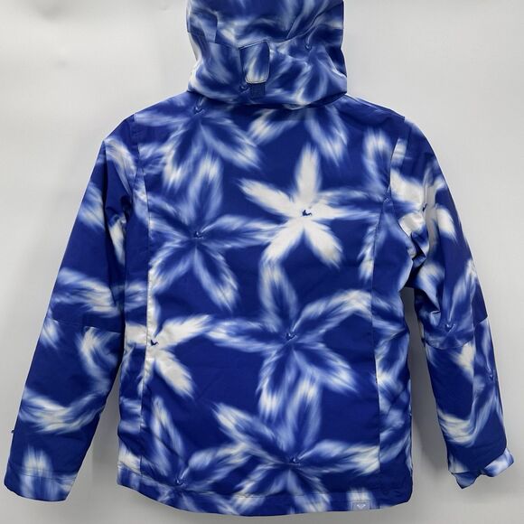Roxy Girl Jetty Snowboarding Ski Jacket 10 M Hooded Waterproof Blue Floral Coat - Picture 2 of 13